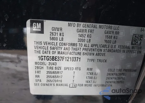 2015 GMC Canyon Sle from USA, damaged, VIN 1GTG5BE37F1210371